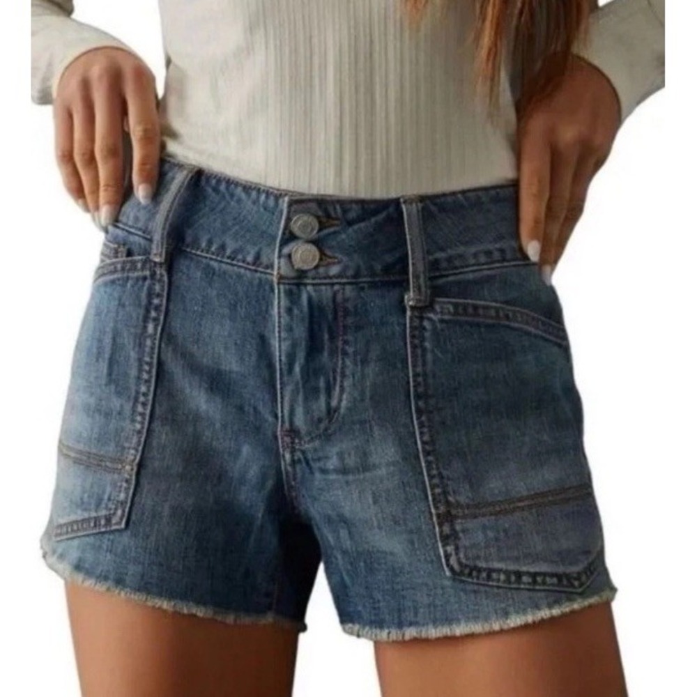 NWT Anthropologie Pilcro 34 Denim Jean Shorts Wanderer Low Rise Blue Cut Off $80